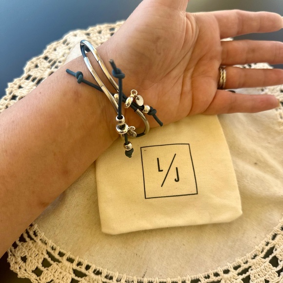 Lizzy James, Aurora Silver and Blue Leather Adjustable Dual Bracelets, BoHo - Picture 3 of 6